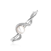 Brosa argint cu perla naturala alba si pietre DiAmanti SK18228BR_W-G